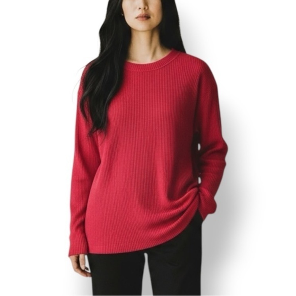 4/$20 Forelli Ribbed Knit Tunic Sweater Pink Long Sleeve Stretch Top